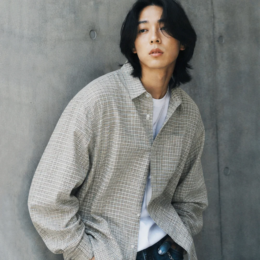 Daven 泡泡紗 格紋 襯衫_BEIGE