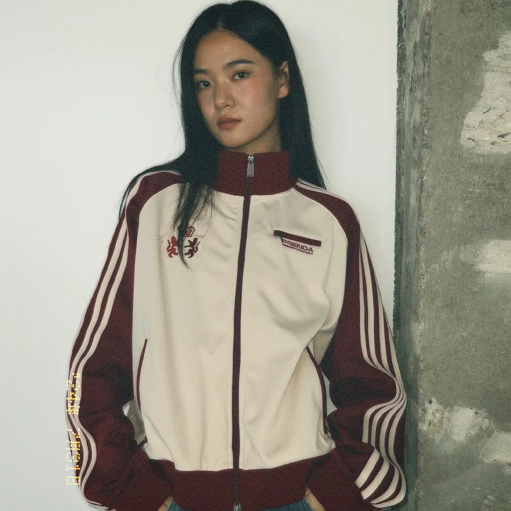 RAGLAN TRACK JERSEY JACKET BEIGE BRICK RED