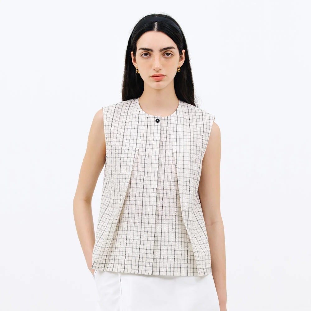 tuck sleeveless blouse_check black