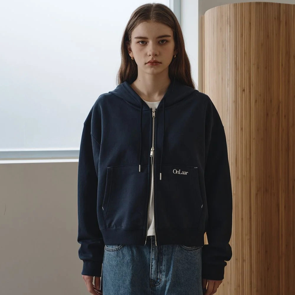 Urban Semi-Cropped Hoodie Zip-Up (Navy)
