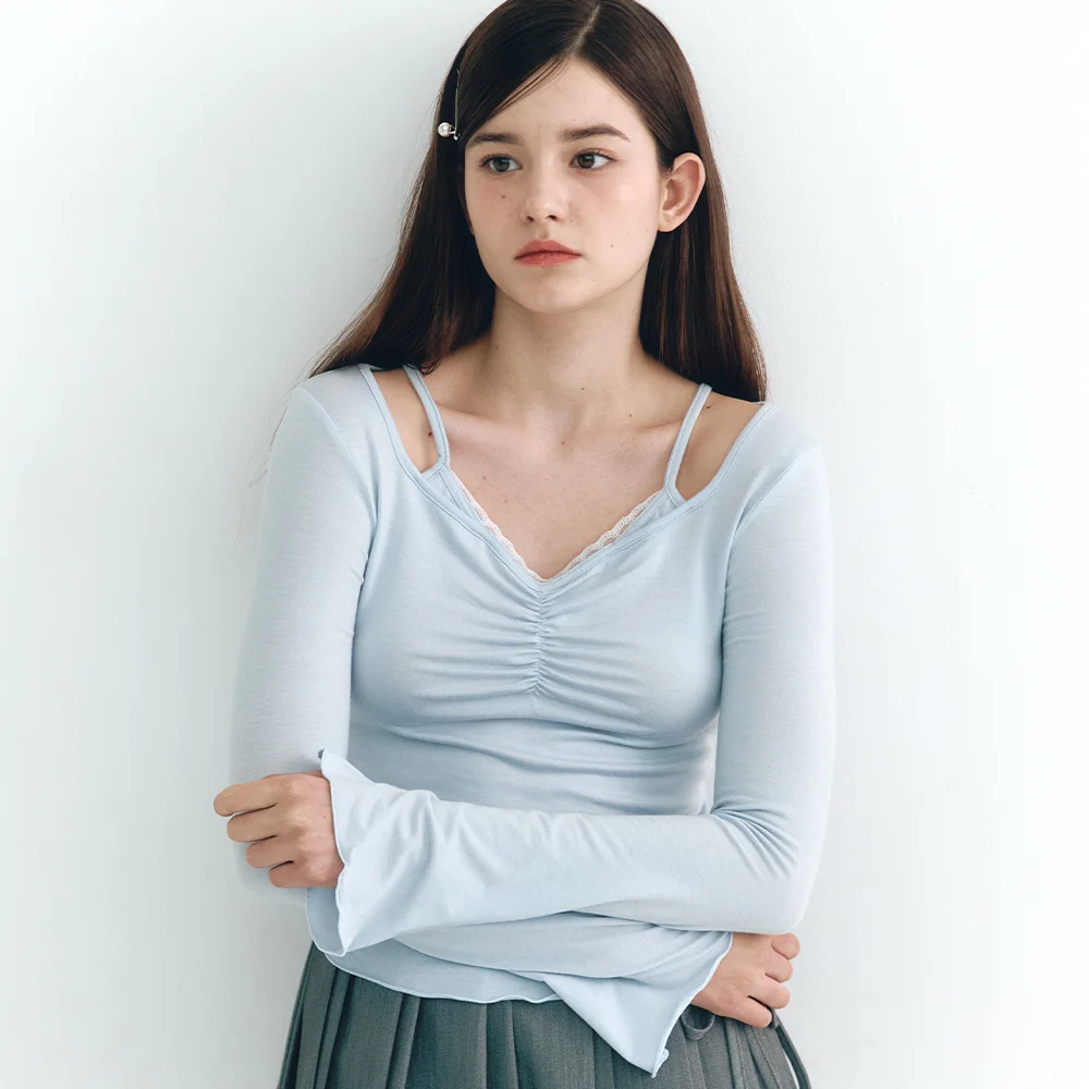Layered Lace Long Sleeve Sky Blue