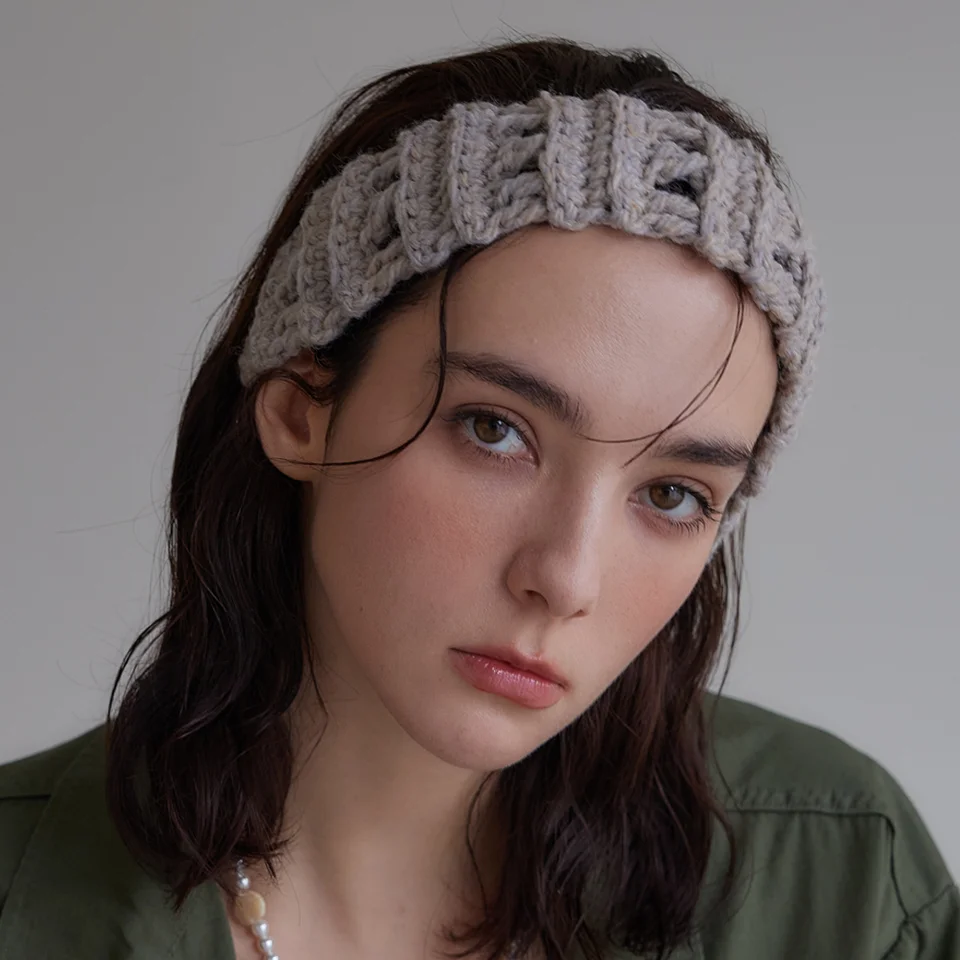 Mellow wool knit hair band (Beige)