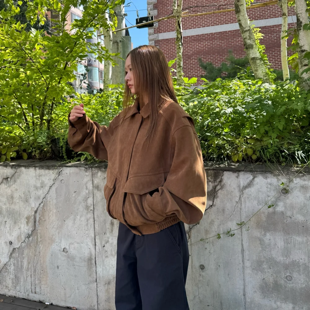 FAUX SUEDE BOMBER / BROWN