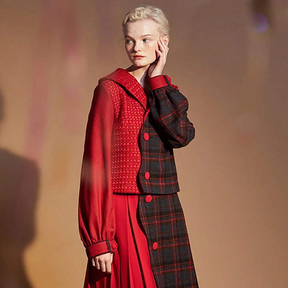 Unbalanced plaid jacket