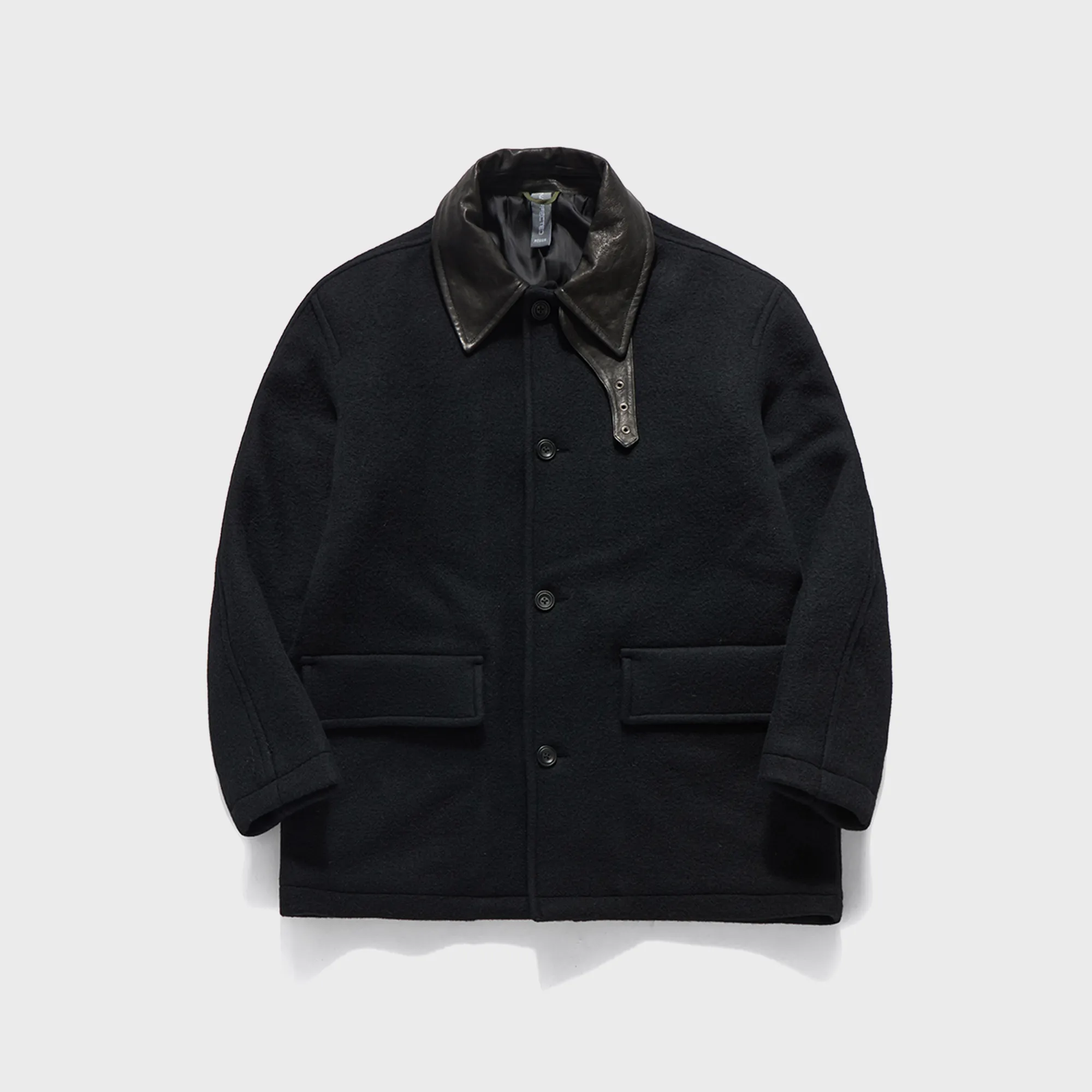 SOUTIEN COLLAR WOOL HALF COAT / BLACK