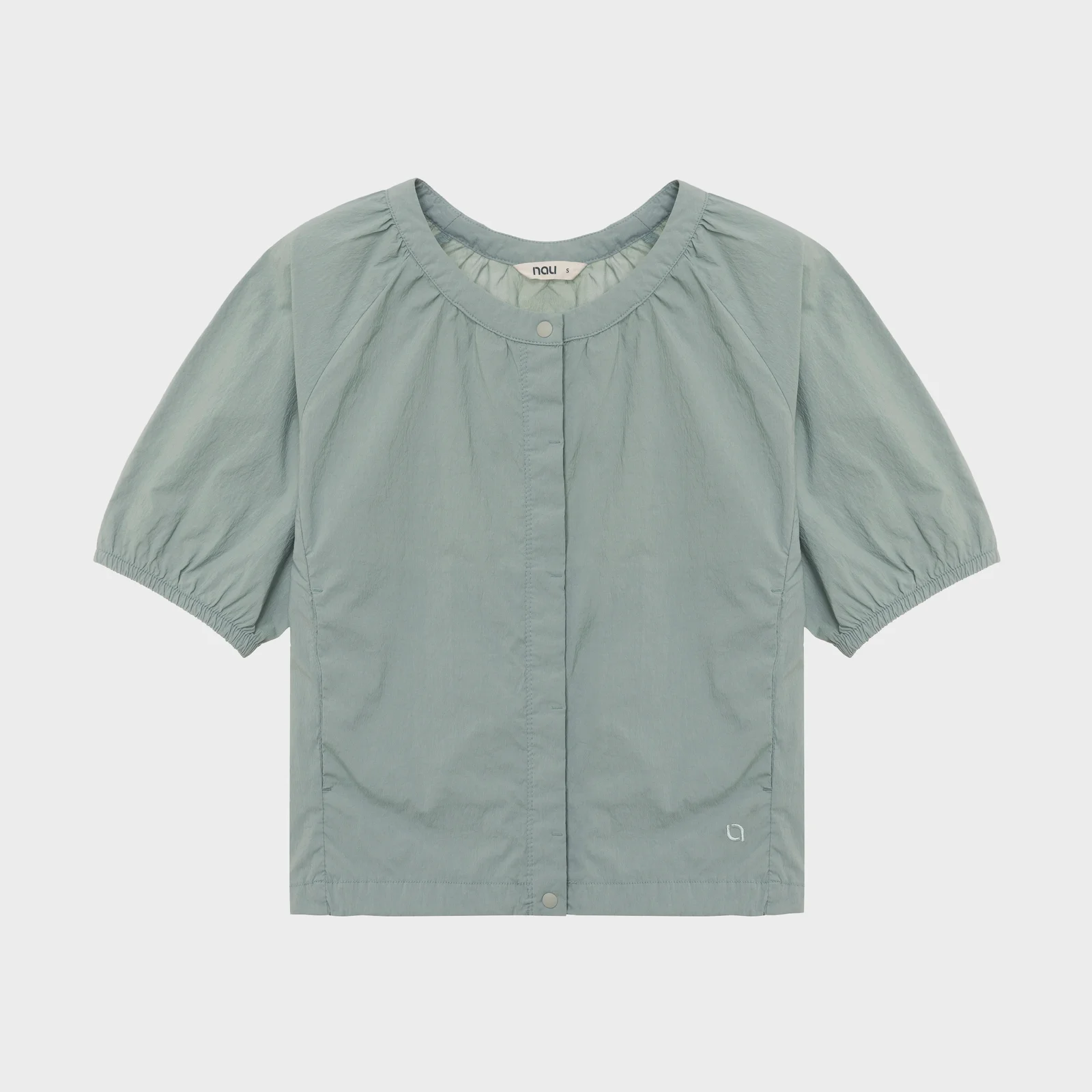 W 度假辦公 蓬鬆 短袖 襯衫 Grayish Green