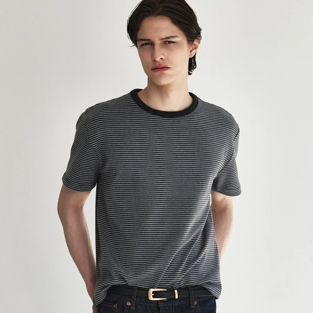Blend Stripe Cotton T-Shirt_Grey Blue