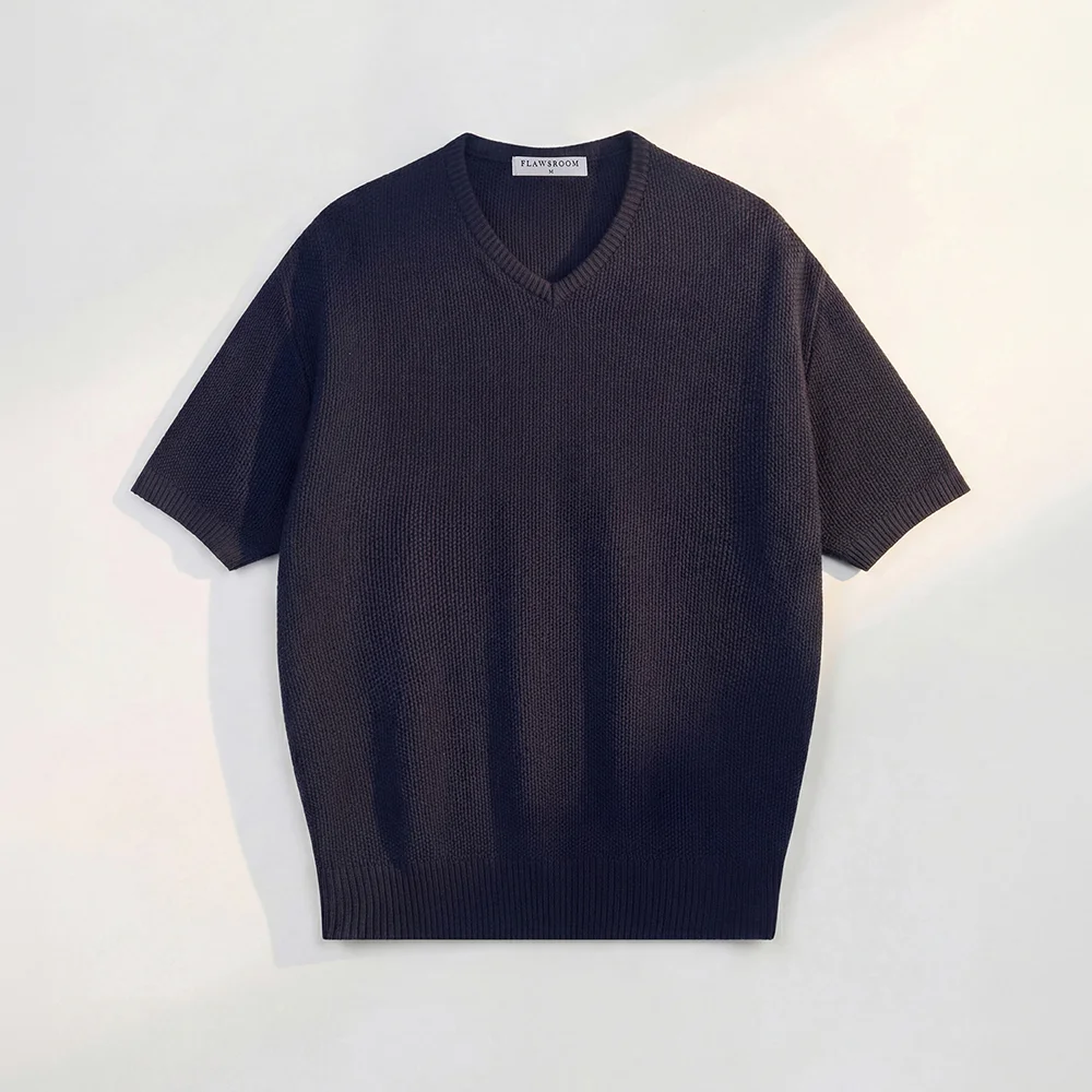 Light V Neck Cotton Knit NAVY