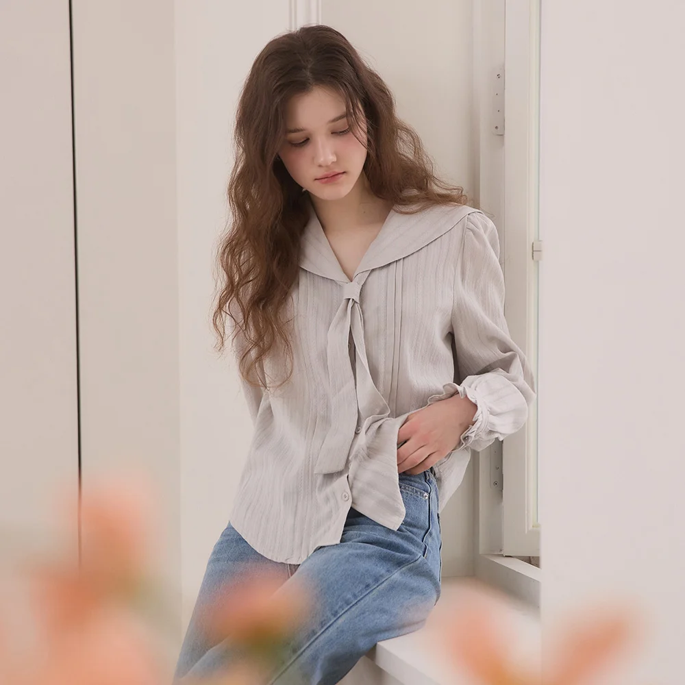 Sailor tie stripe blouse - ash mint