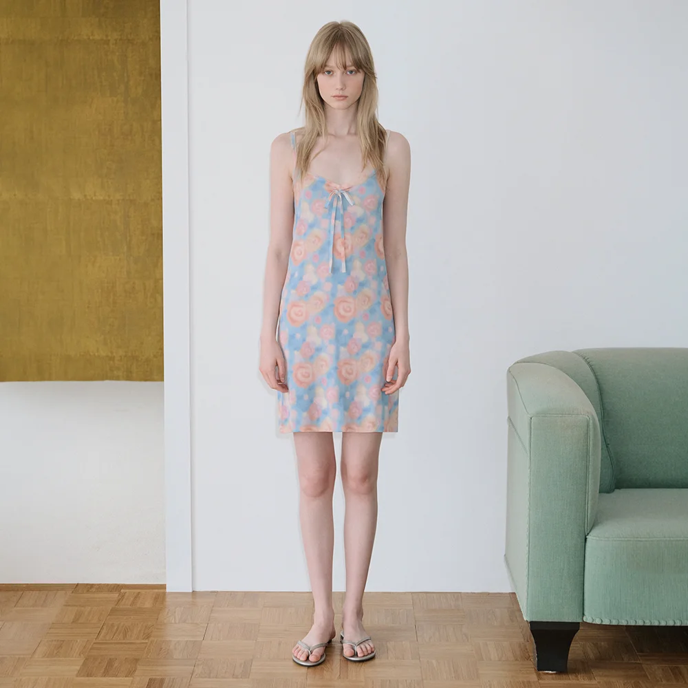 Flower Print Sleeveless Knit Dress (Blue)