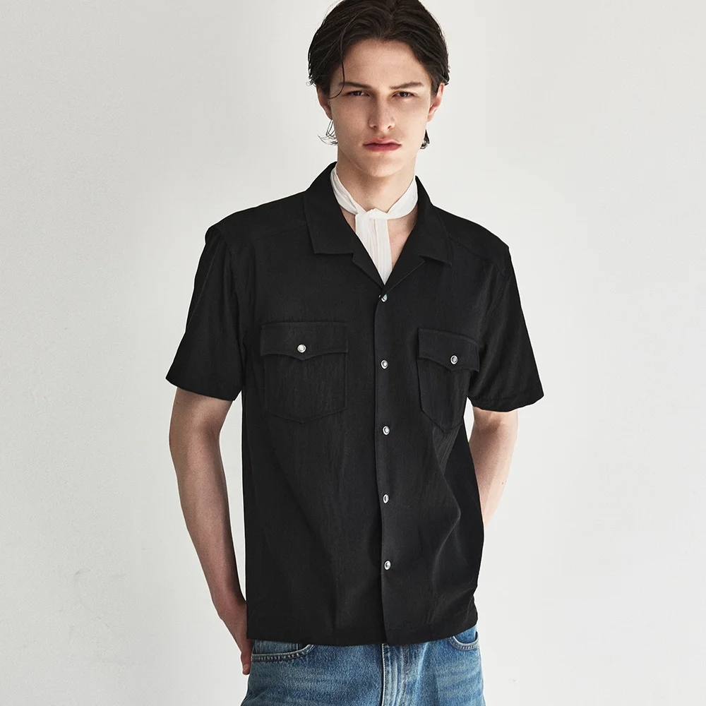 Eclat Snap Open Collar Shirt_Black