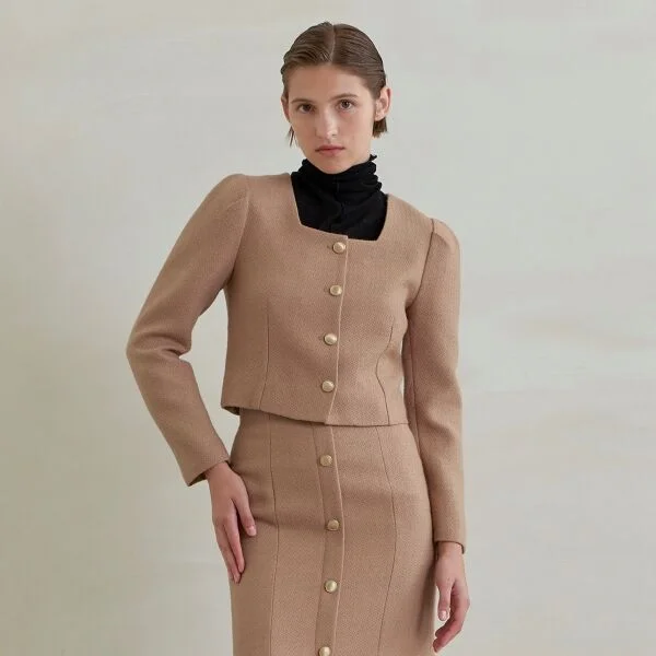 WOOL TWEED SET-UP CROPPED BLOUSE (BL-4176)