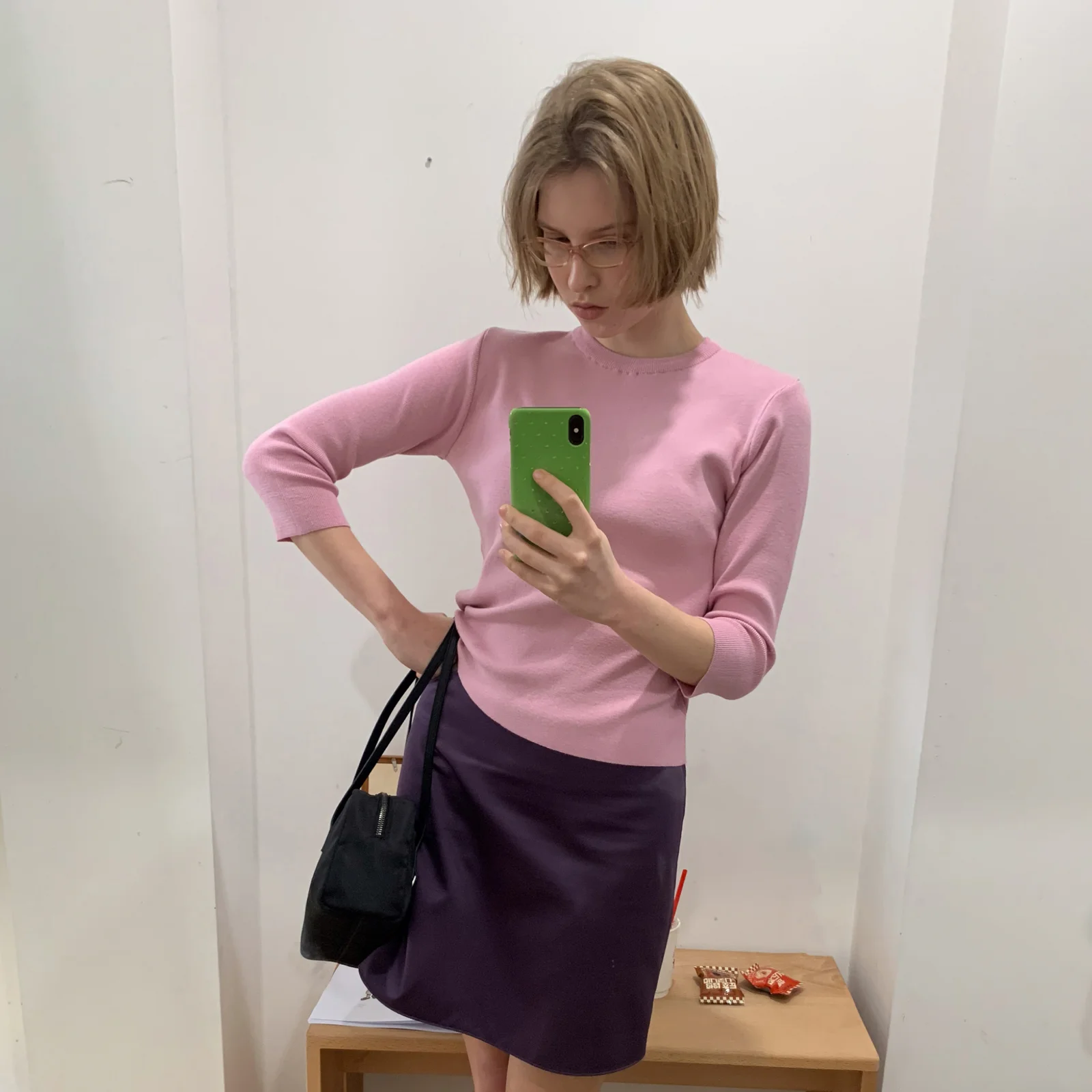 BASIC 3/4 SLEEVE KNIT_PINK