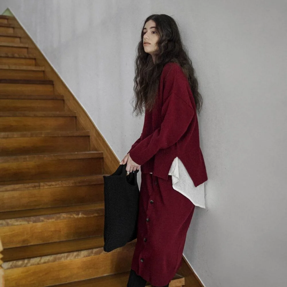 Wool Button Middle Skirt -3color