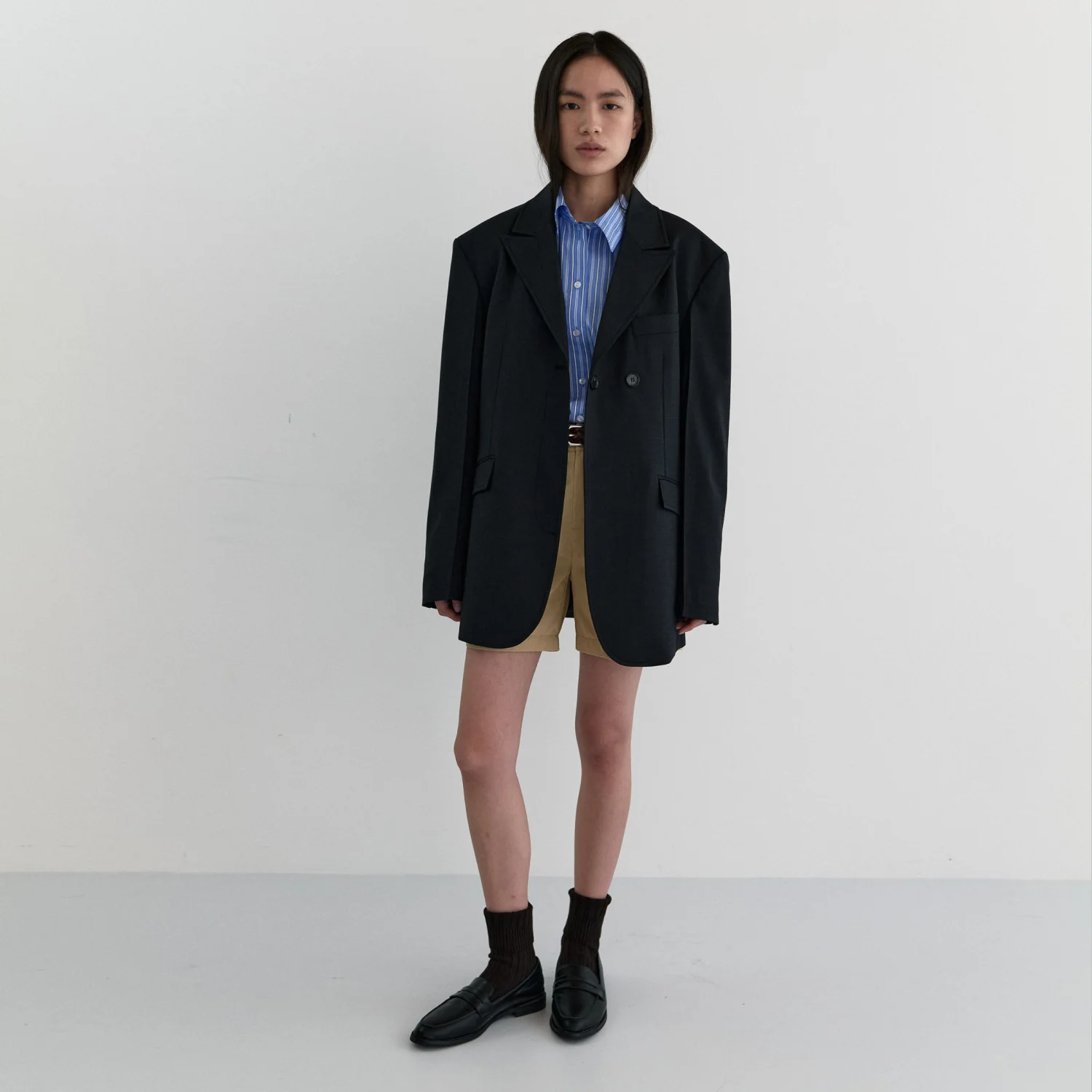BOYFRIEND DOUBLE BUTTON JACKET_CHARCOAL