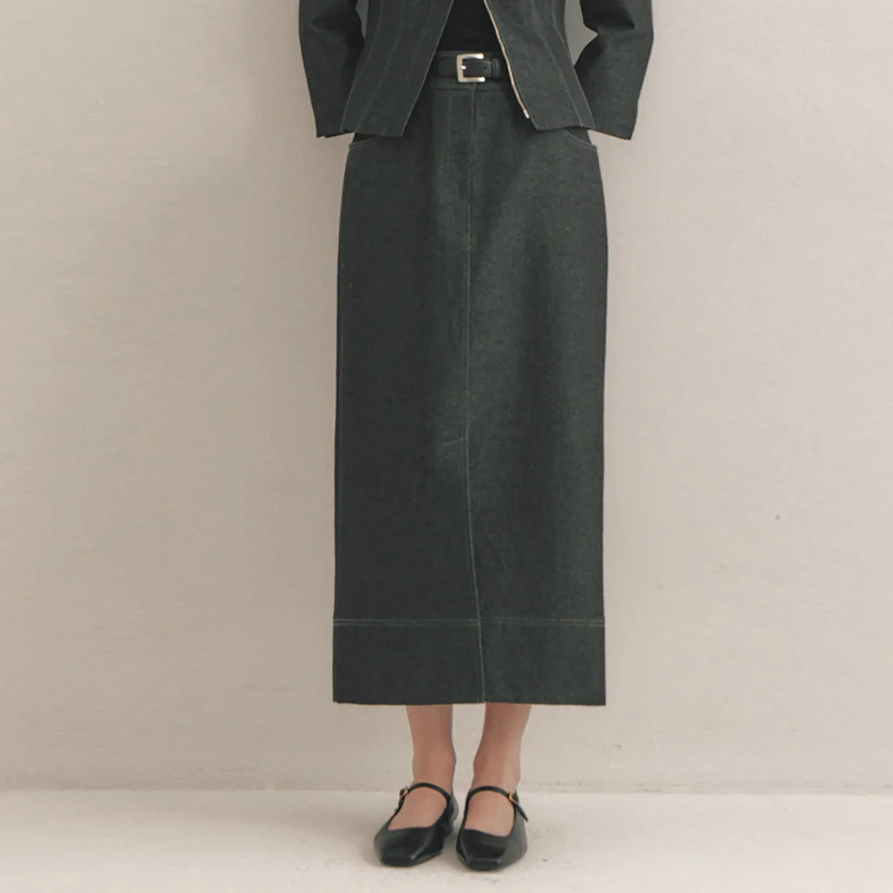 Maxi Slit Skirt_Black Denim