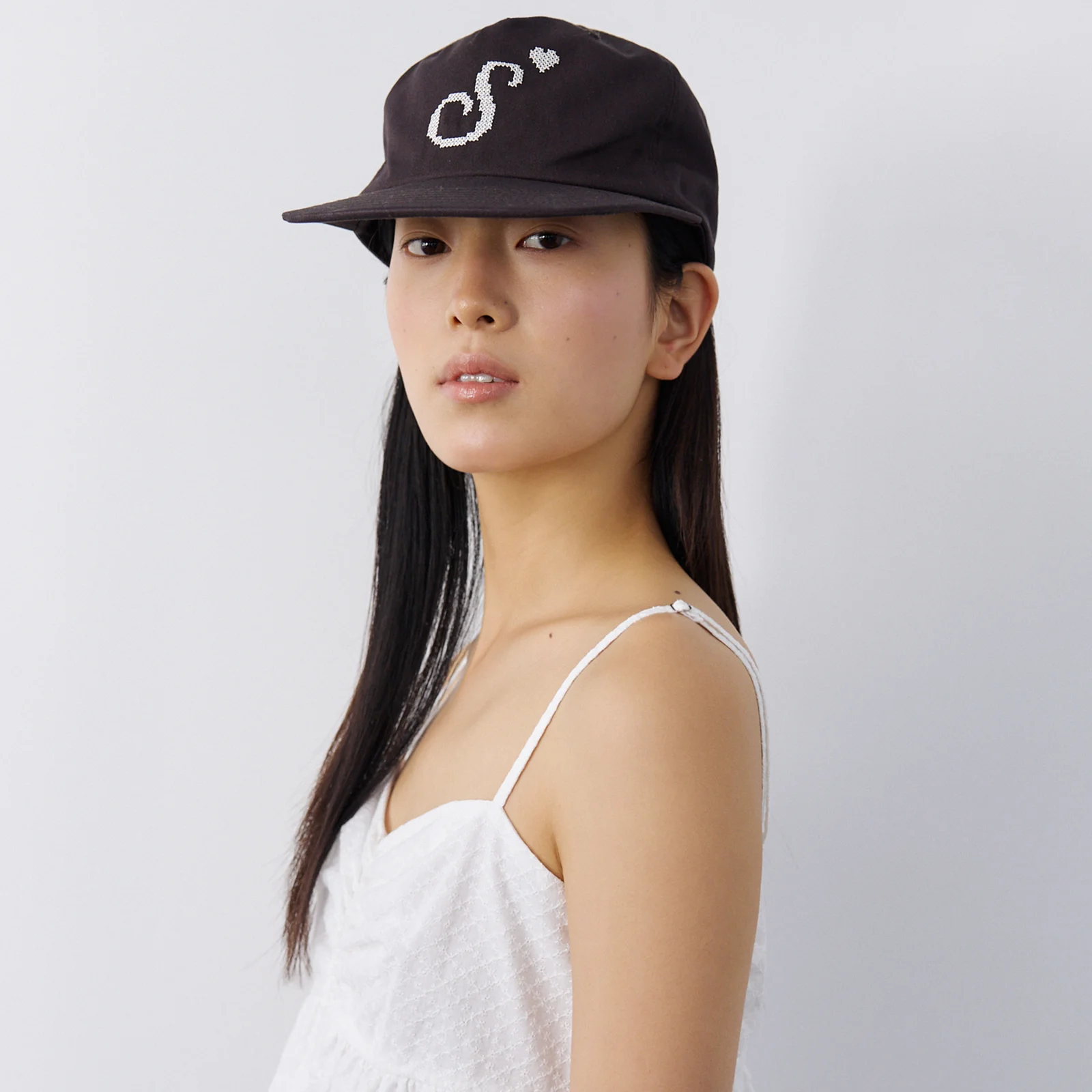 S Heart Cotton Cap-Brown