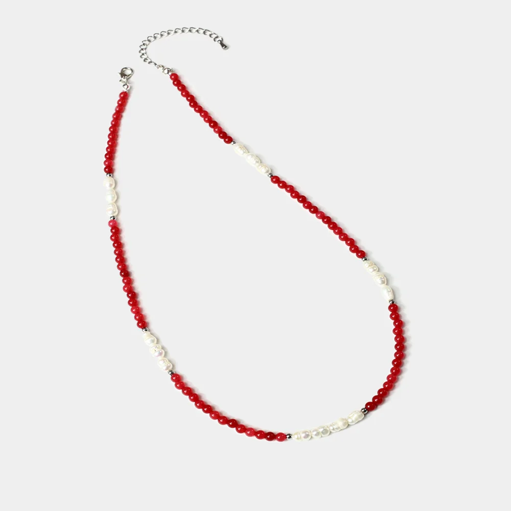 Seed & 珍珠 Necklace_紅色 珍珠
