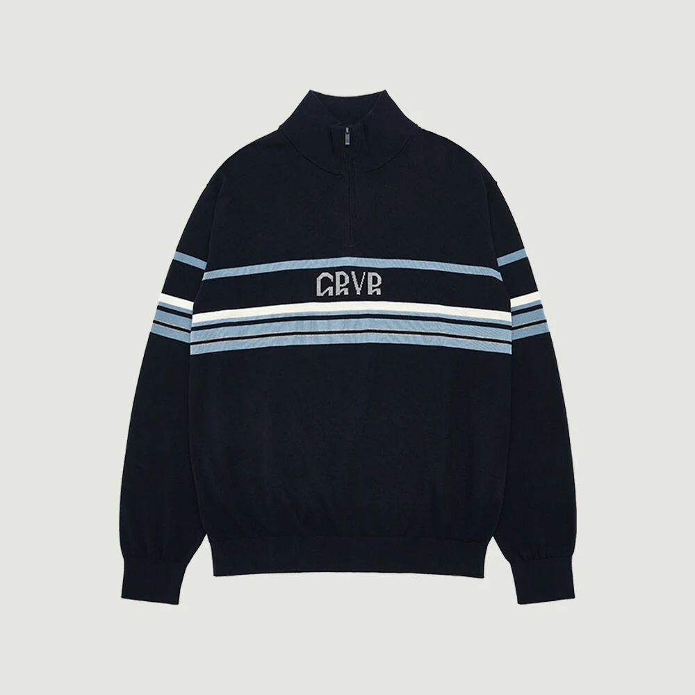 GRVR KNIT HAIF ZIP-UP (NAVY)