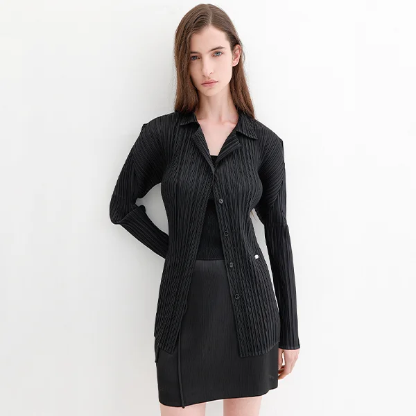 PLEATS OPEN COLLAR BLOUSE(BL-4310)