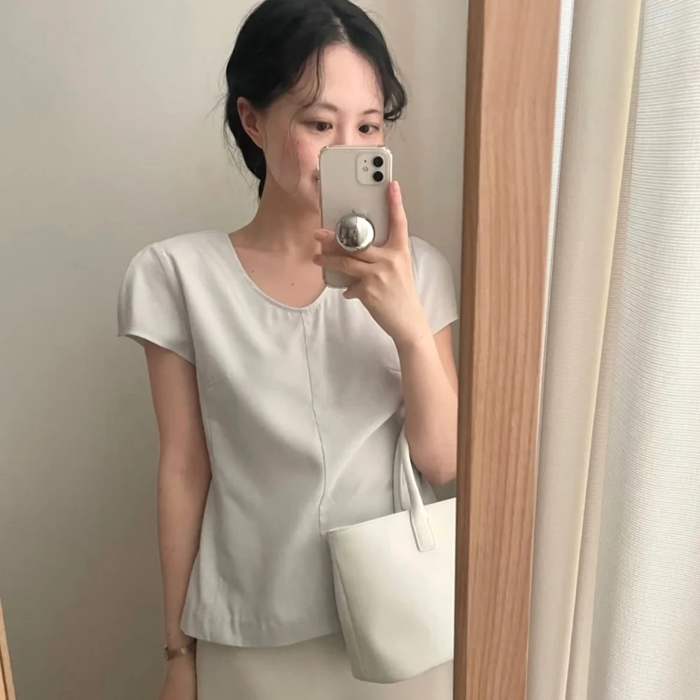 v-neck wing blouse_mint gray