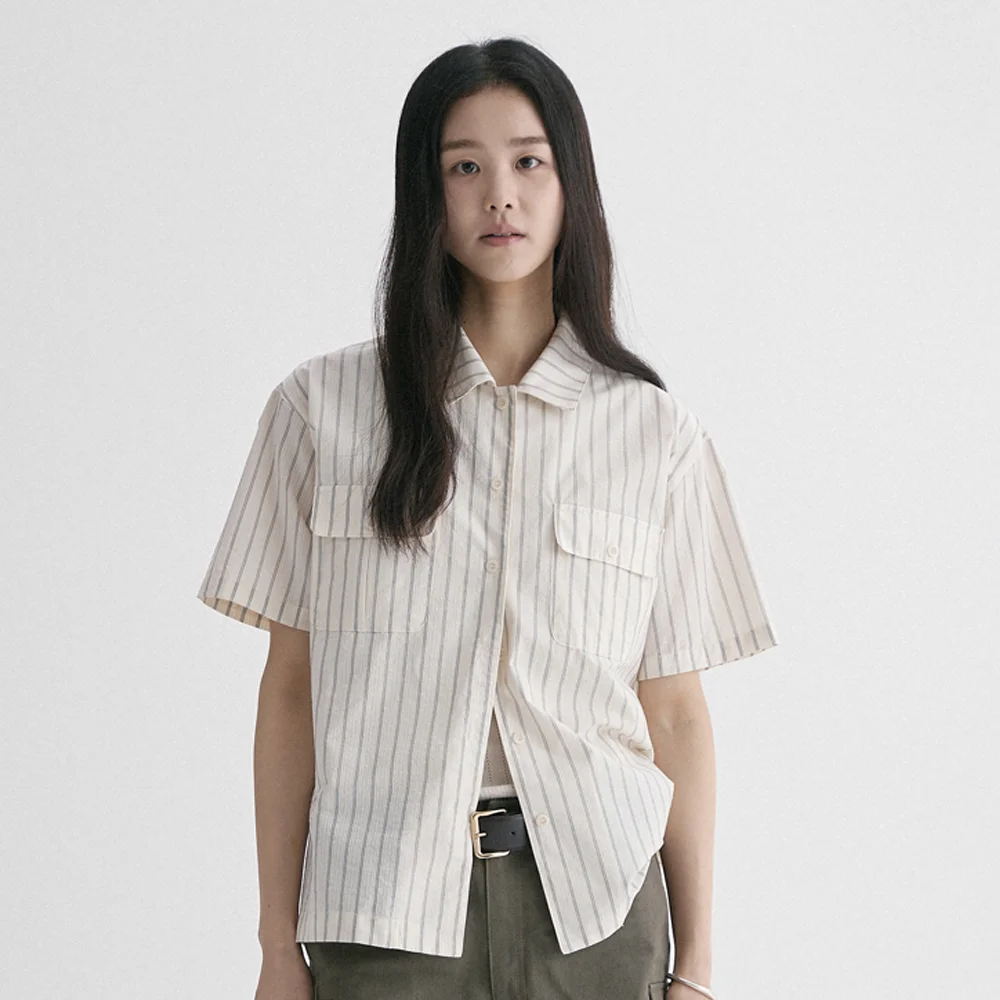 CHLOE STRIPED HALF SHIRT (IVORY)