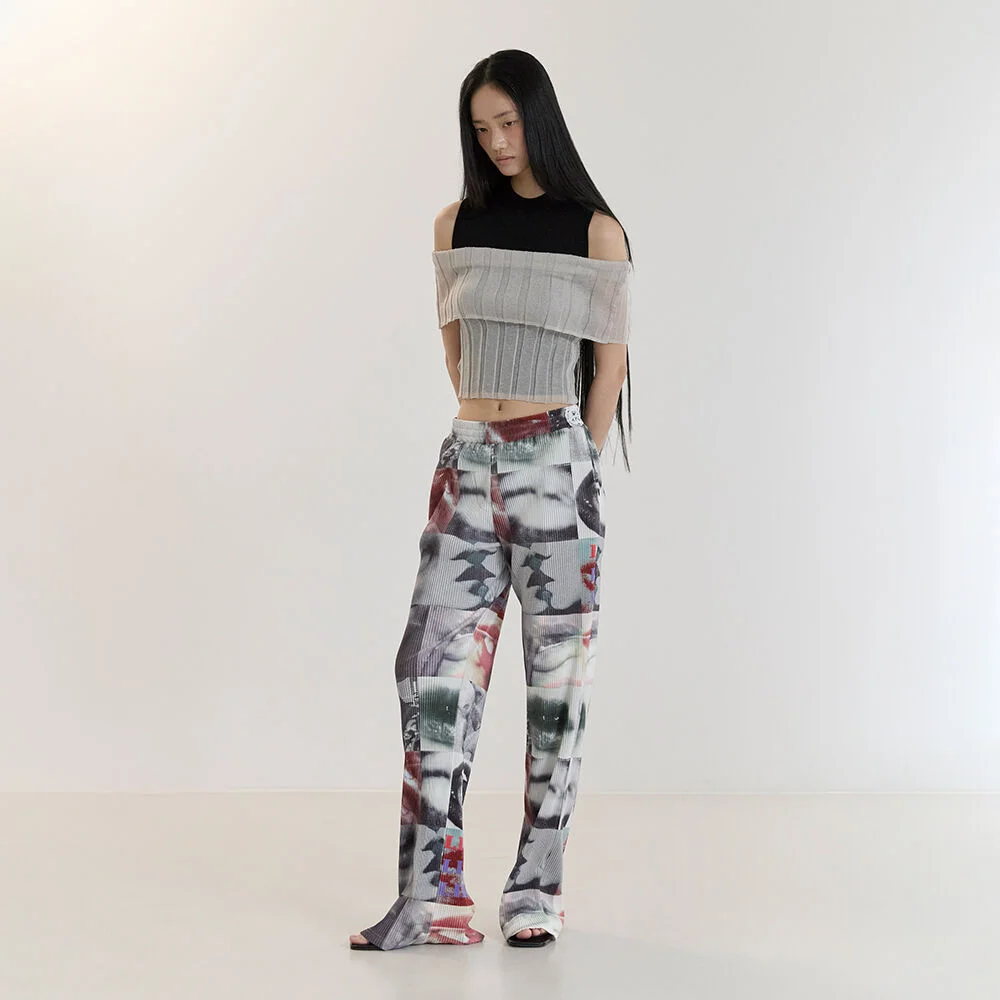 PLEATS LONG PANTS(BLACK/WHITE)