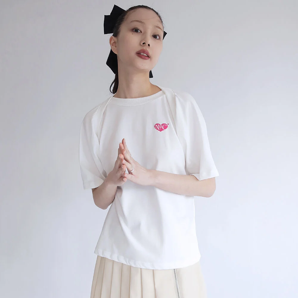 LAYERED BOLERO HALF SLEEVES T-SHIRT WHITE