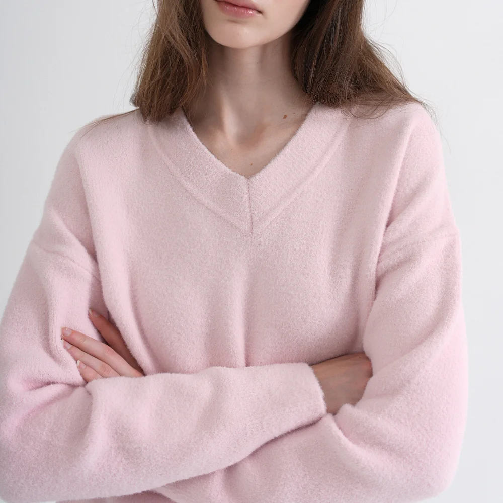 V-neck Reverse Knit (light pink)