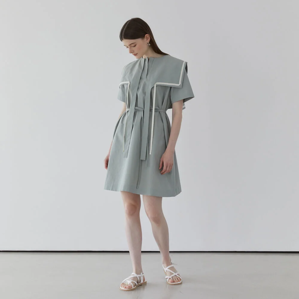 SAILOR COLLAR MINI, MAXI DRESS / GREEN, YELLOW