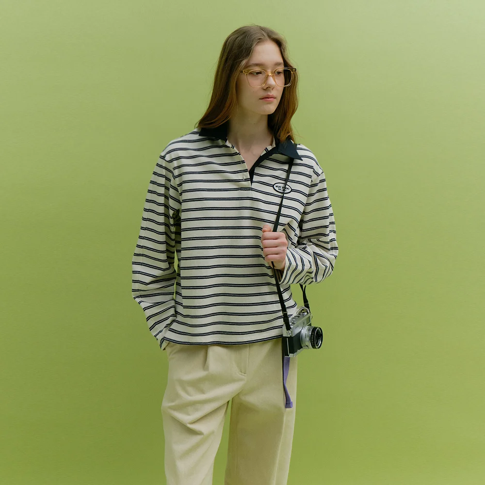 MULTI STRIPE COLLAR T-SHIRT (ivory stripe)
