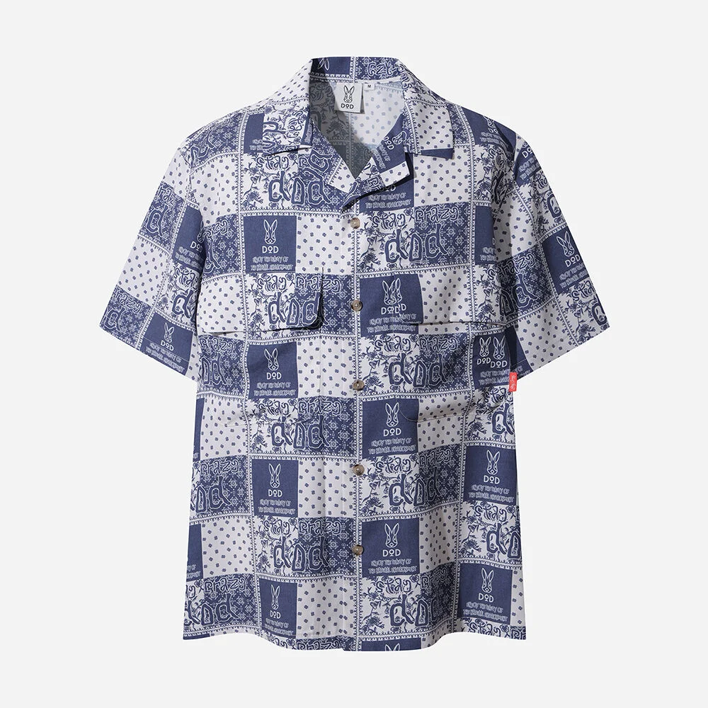 輕鬆 Aloha 束繩 短 襯衫 男士(NAVY PATTERN)