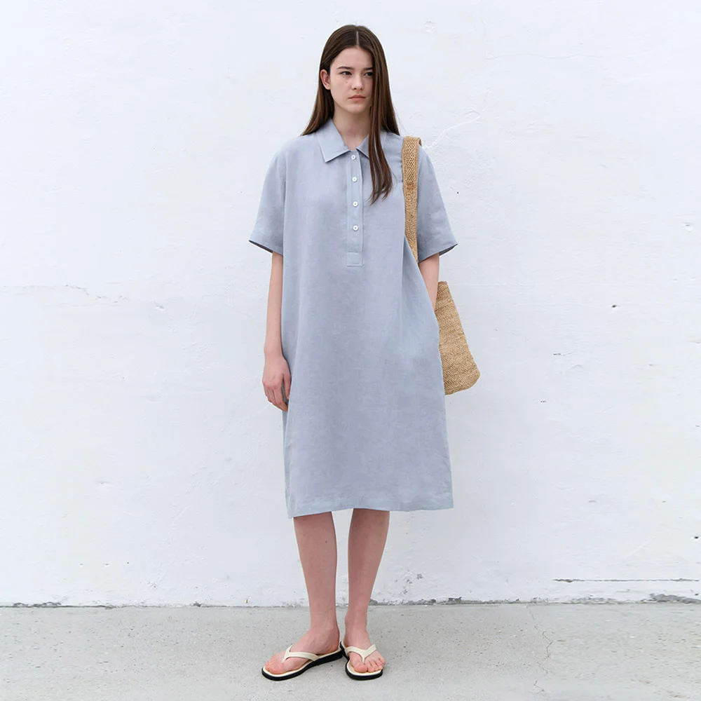 linen midi dress-sky blue