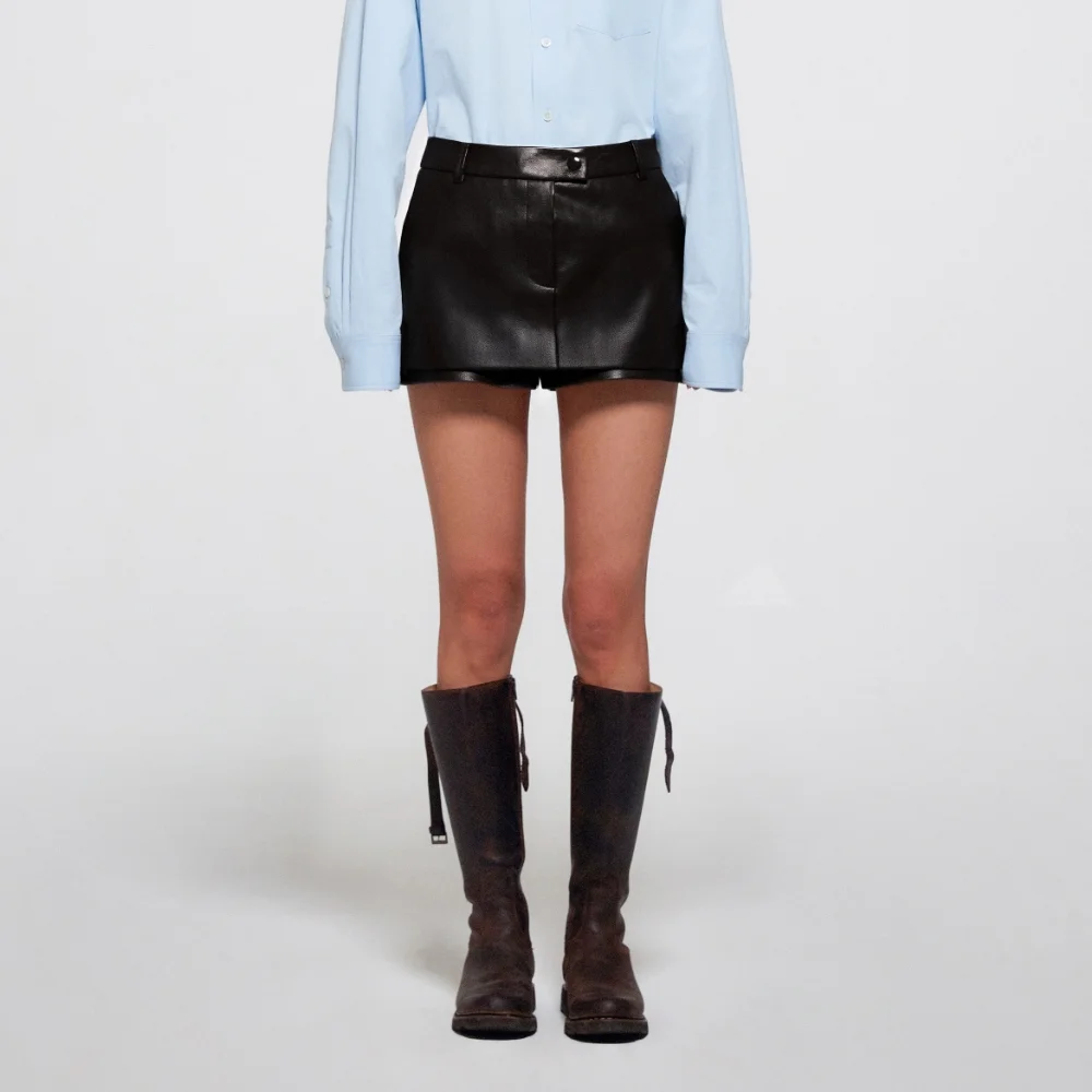 FAUX LEATHER PANTS SKIRT - BLACK