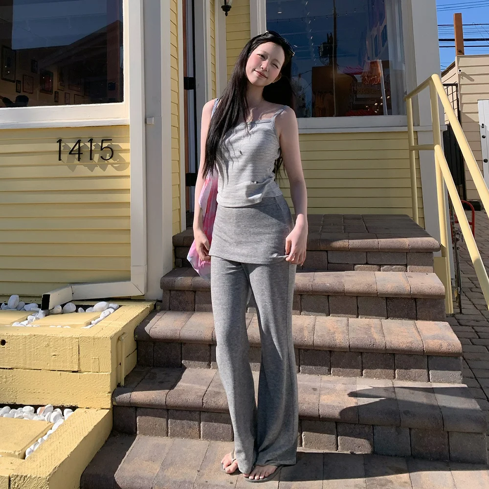 Ron Layered Skirt Pants_Melange Grey