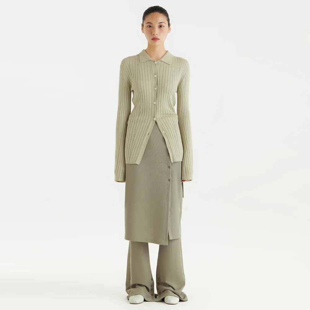 Long-Line Knit Shirt - Light Green