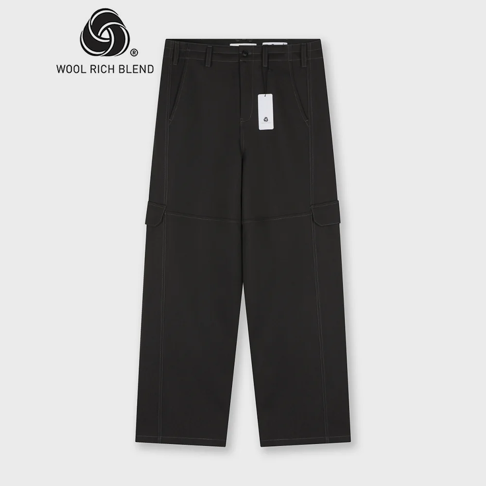 WOOL BLENDED TWIST SEAM CARGO PANTS PURPLE BROWN