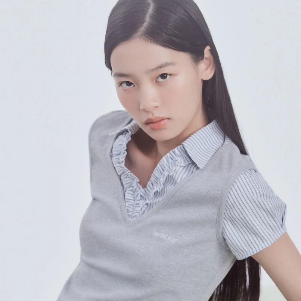 Emma Layered Ruffle Blouse Top - Grey