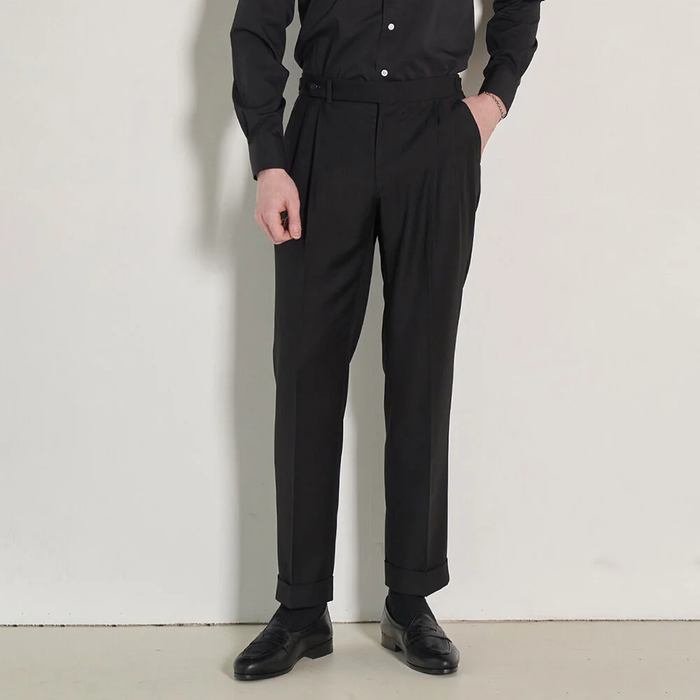 ALCPT010 修身剪裁 Two Pleats 褲子_black