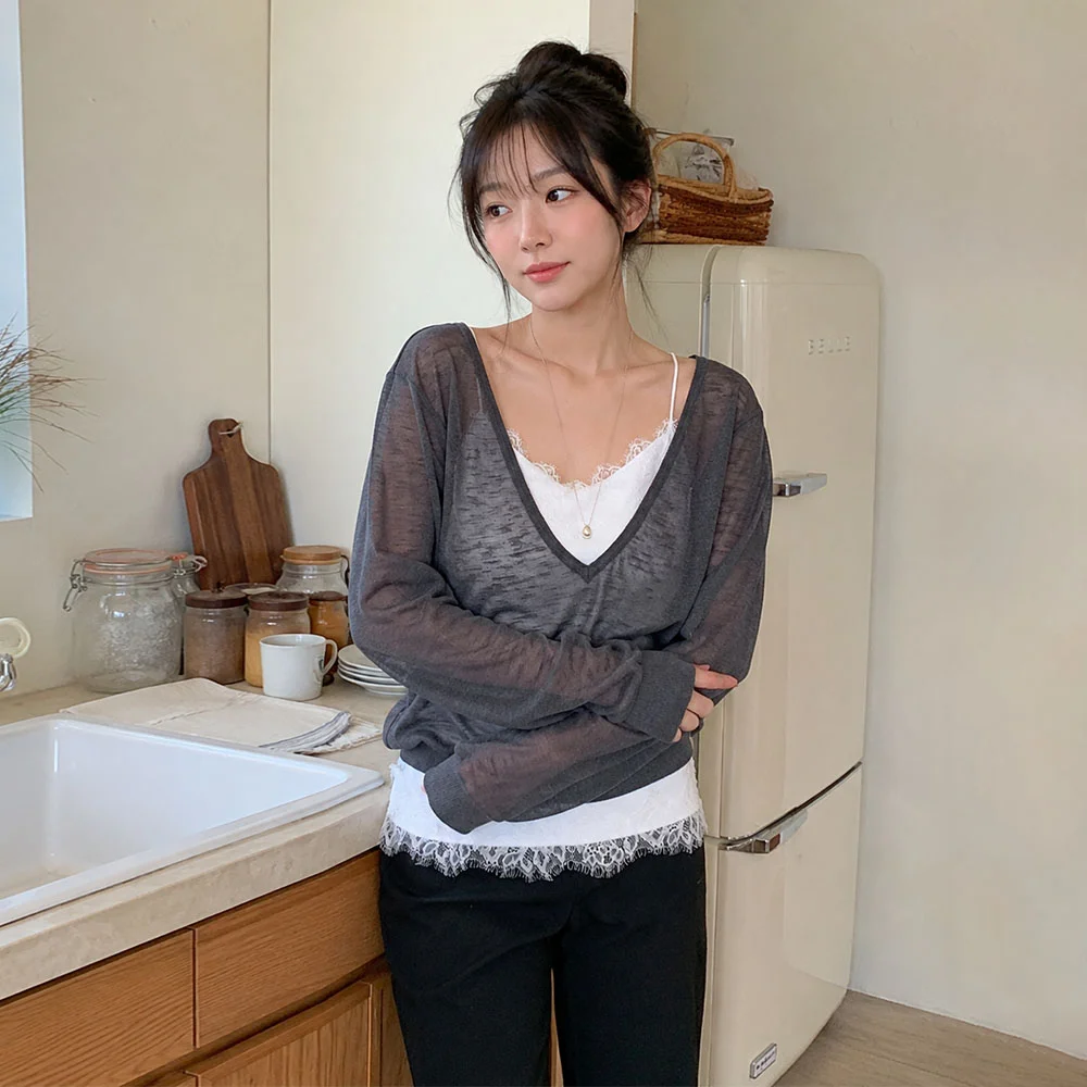WOMAN 深 V領 透視 針織衫 套頭 / GF2LKP544