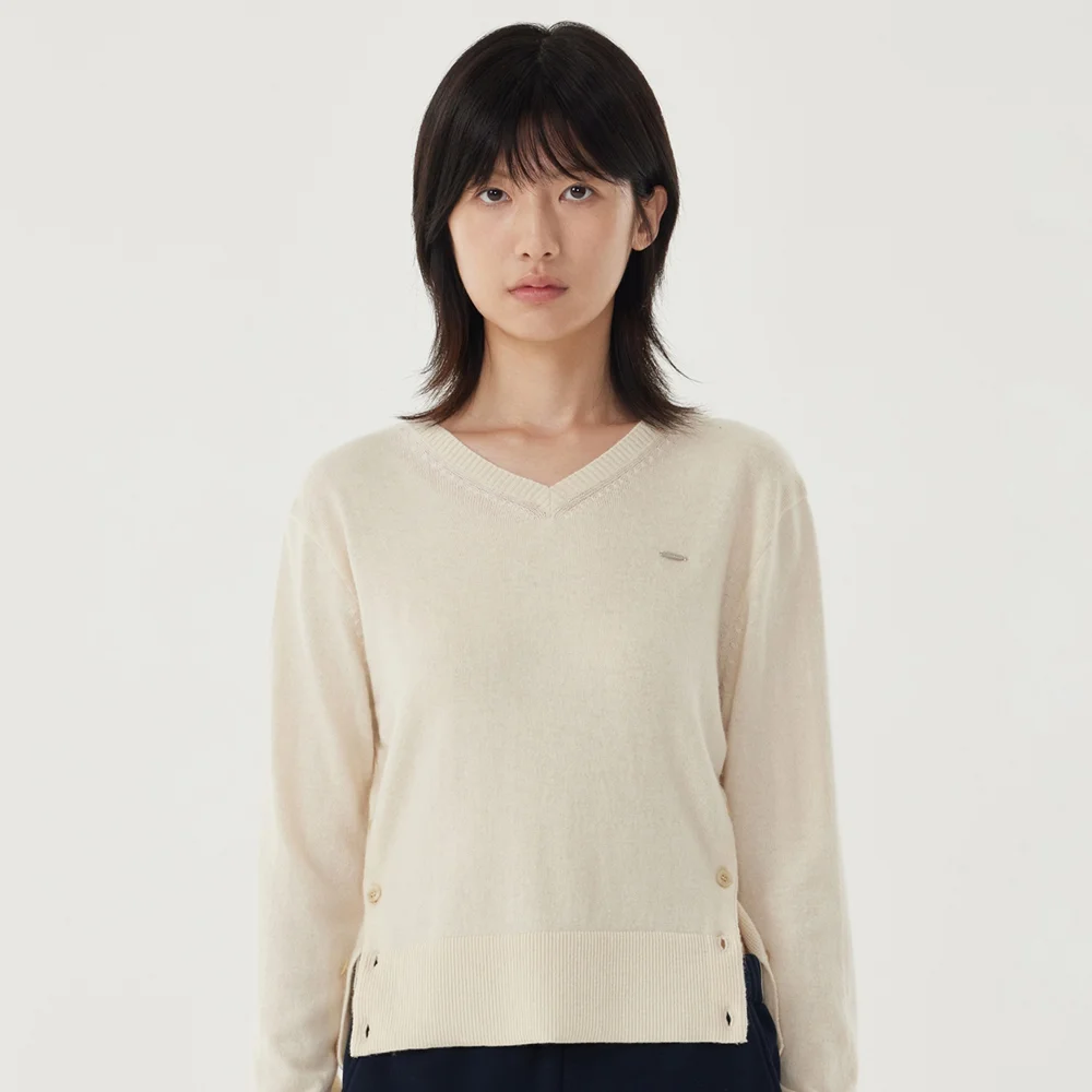 女裝 V領 羊毛 混紡 針織衫 Ivory