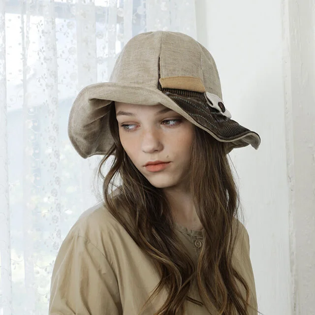Button detail bell hat -Beige