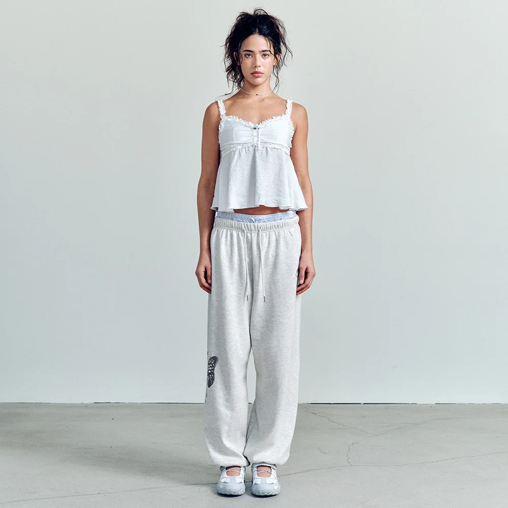 SPRING GRAPHIC WIDE PANTS OATMEAL