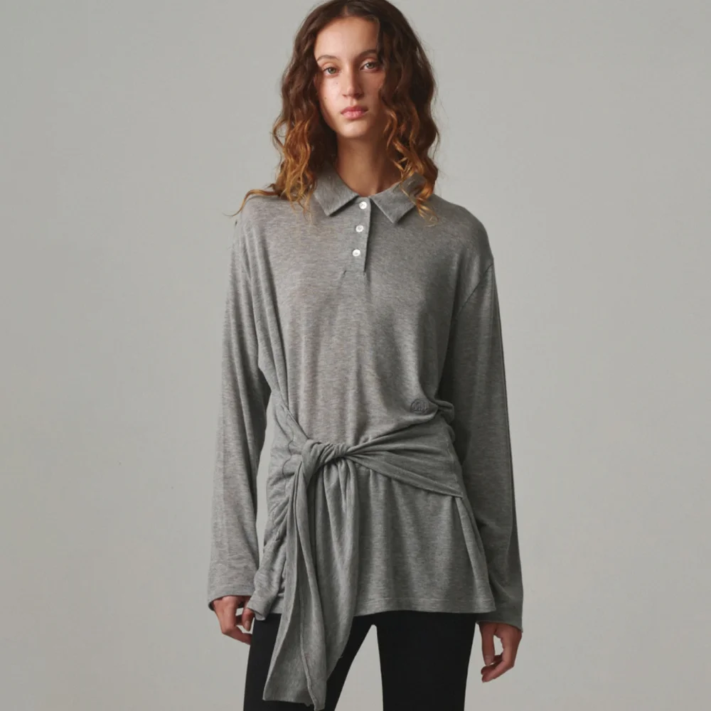 Tie-Up Jersey Polo Shirt / MELANGE GRAY