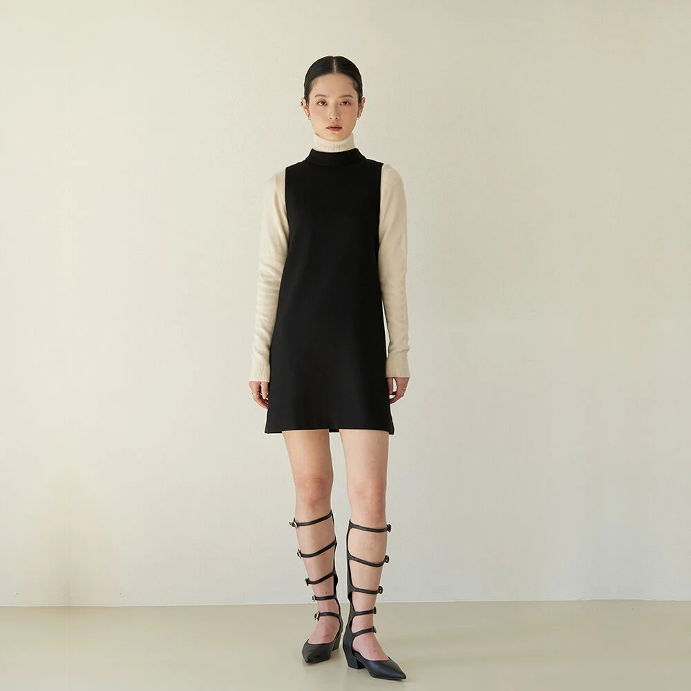 back point high neck mini dress_Black