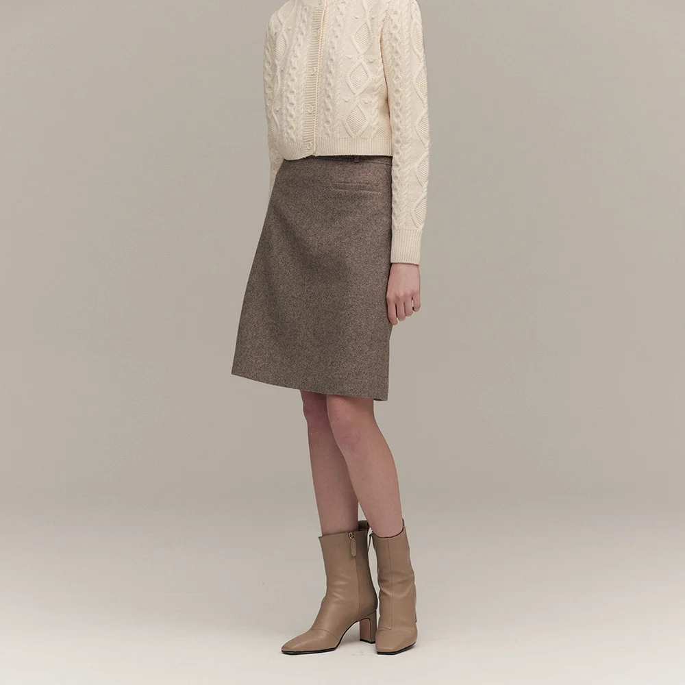 WOOL MIDI SKIRT (wood brown)