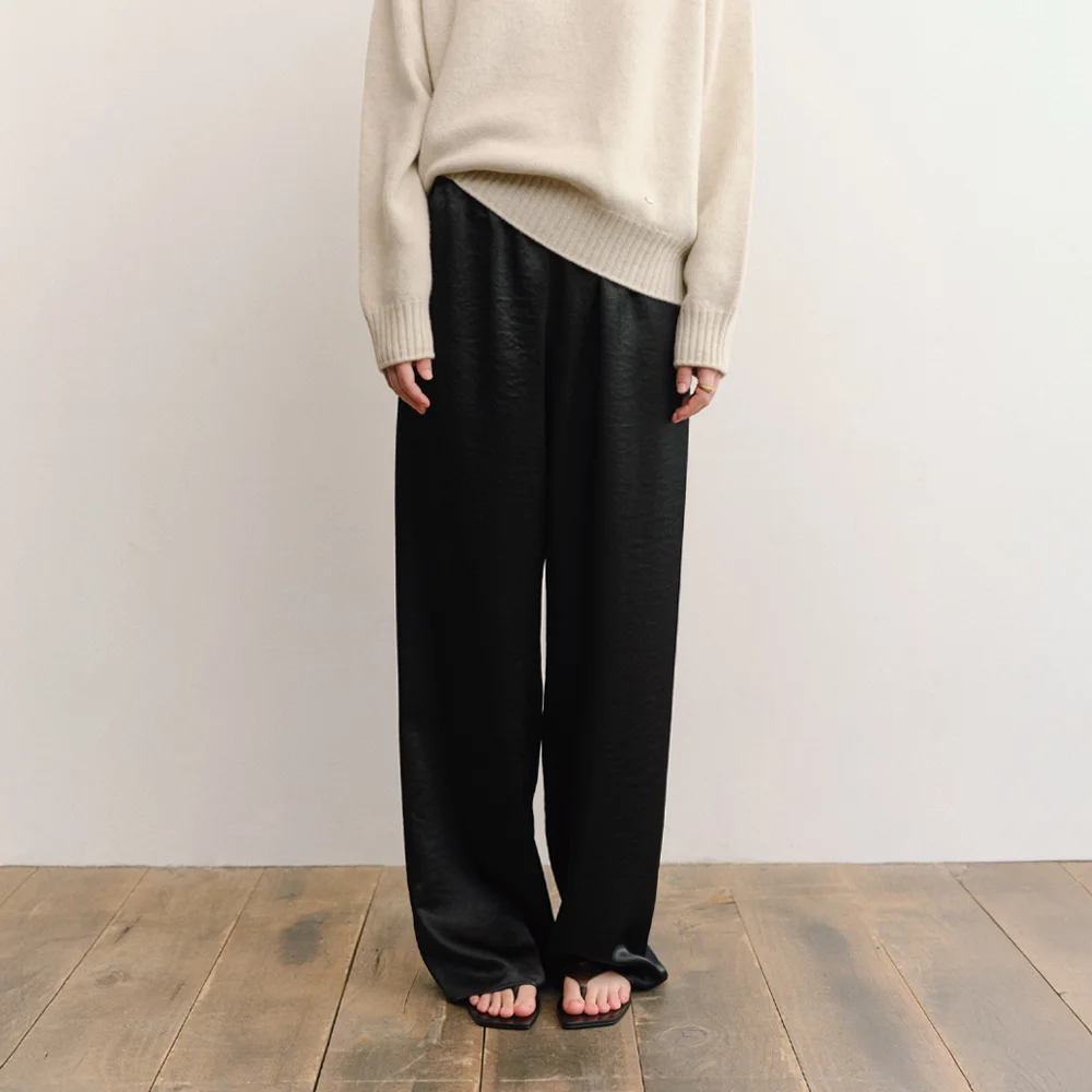 BIAS SATIN WIDE PANTS_BLACK