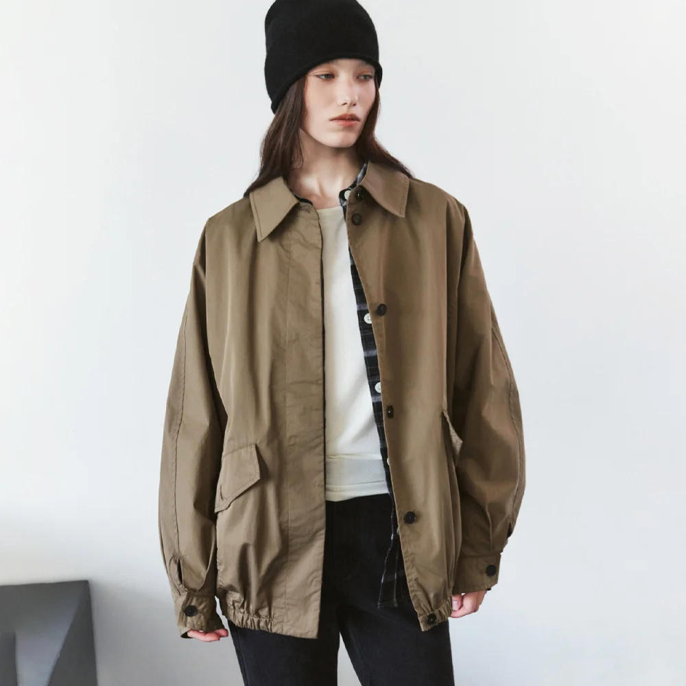 SIOT4207 寬鬆版型 蝙蝠袖 短身外套_Khaki brown