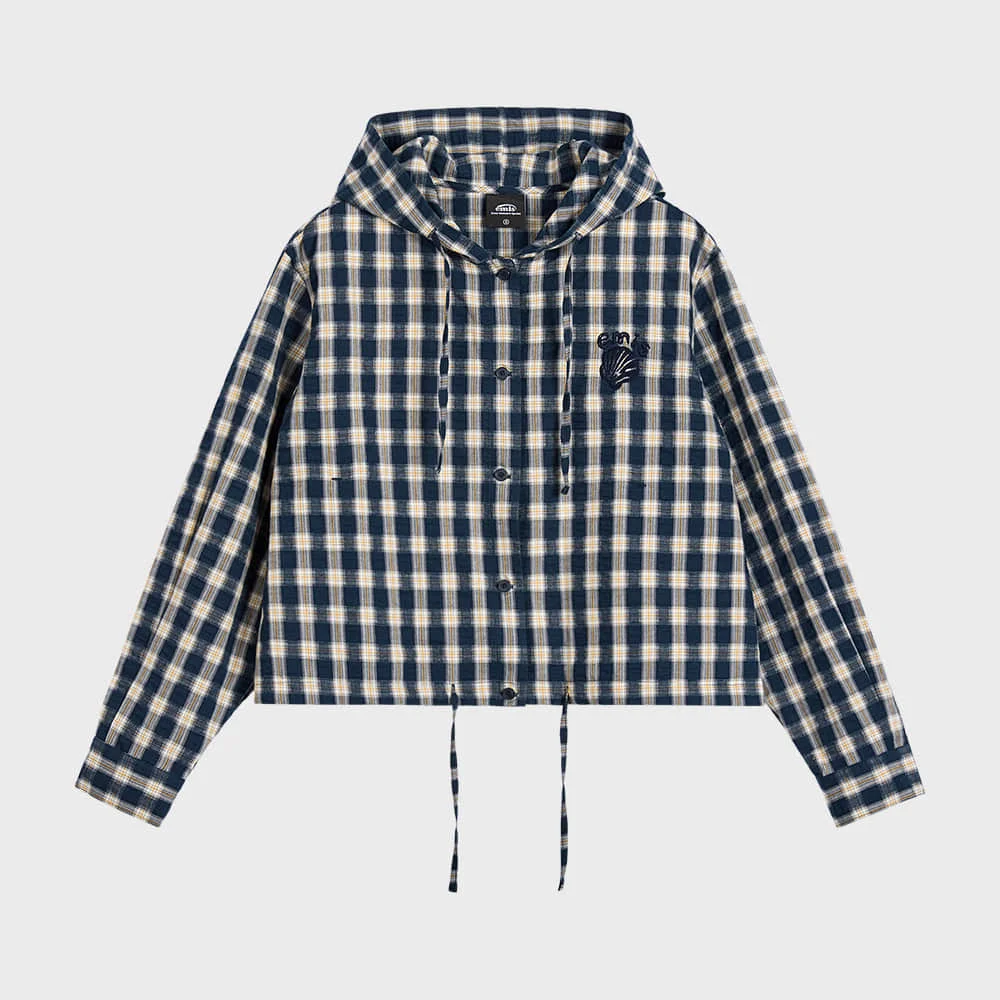 HOODED CHECK SHIRT-NAVY