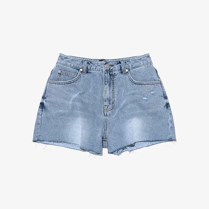 女裝 復古 牛仔 短褲 靛藍 淺